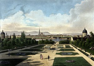 Veduta del Belvedere di Vienna, palazzo barocco austriaco costruito da Eugenio di Savoia. Litografia del XIX secolo da Unknown artist