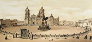 Veduta di Piazza Zocalo e della Cattedrale a Città del Messico, Messico. Litografia della fine del XIX secolo da Unknown artist