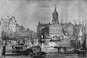 Veduta della città di Amsterdam e del vecchio Municipio nel XIX secolo da Unknown artist