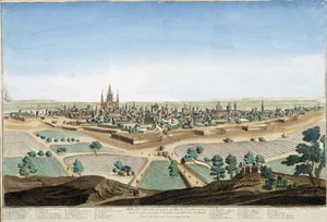 Veduta della città di Milano, Italia con la cattedrale e le fortificazioni. Incisione del XVIII secolo da Unknown artist