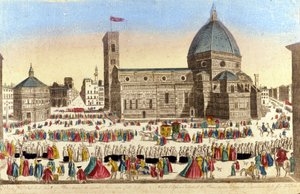 Veduta della grande cattedrale di Firenze (Duomo Santa Maria del Fiore) realizzata da Filippo Brunelleschi, nel giorno della processione del Santo Dio. Circa 1790 da Unknown artist