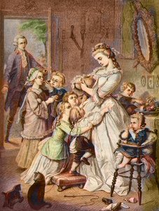 Werther sorprende Charlotte circondata da bambini da Unknown artist