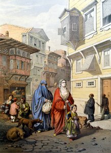 Donne velate in una strada di Costantinopoli - incisione da Unknown artist