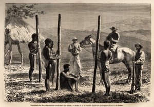 Lavoratori delle Nuove Ebridi (o dal 1980, la Repubblica di Vanuatu, un arcipelago melanesiano a nord della Nuova Caledonia), che costruiscono una casa, che l