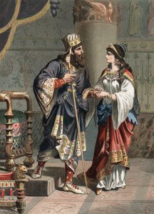 Serse I, Re di Persia (519-465 a.C.) con sua moglie Amestris. incisione del 1881 in 