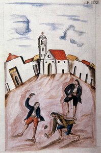 Giovani indiani che giocano con una trottola, dal libro "Trujillo del Peru" o "Codice Martínez Compañón", di Baltazar Martinez Compañón y Bujanda, vescovo di Trujillo (1782-1785)
