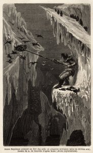 Giovane eschimese che cattura pinguini artici. Incisione per illustrare il viaggio al mare libero del polo artico, del Dottor Hayes, chirurgo della Marina degli Stati Uniti, nel 1860-1862, pubblicata in "Le tour du monde, nouveau journal des voyages", a cu da Unknown artist