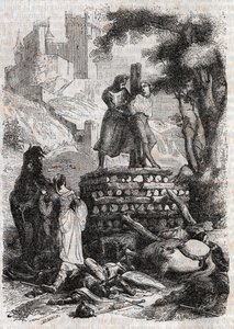 Zerbin sul rogo, liberato da Orlando - incisione del 1851 da “Orlando Furioso” da Unknown artist