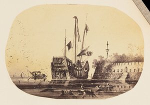 [Copia fotografica di un disegno di una nave ormeggiata accanto a un forte]. da Unknown artist/maker