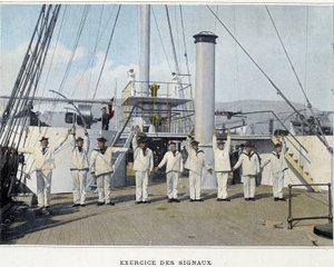 Esercizio dei segnali - in "Album militare - Marina: La vita a bordo" da Unknown photographer