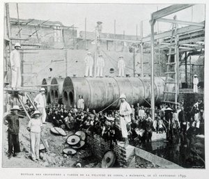 Installazione delle caldaie a vapore della filatura di cotone di Haiphong il 25/9/1899 - in “Le Tonkin en 1900” di Robert Dubois da Unknown photographer