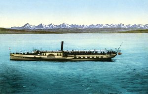 Lago di Neuchatel (Francia, Svizzera): il battello a vapore Salon) 1913 (cartolina) da Unknown photographer