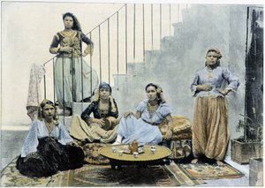 Donne moresche di Algeri che prendono il tè - autochrome, fine XIX secolo da Unknown photographer