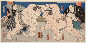 Combattimento dei lottatori di sumo Koyanagi e Kuroiwa