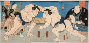 Combattimento dei lottatori di sumo Shiranui e Jimmaku da Utagawa Kunisada