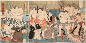 Combattimento dei lottatori di sumo Shitaky Beya e Hidenoyama da Utagawa Kunisada