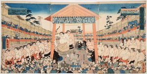 Kanjin Ozumo (processione di lottatori di sumo per un combattimento di raccolta fondi) da Utagawa Kunisada