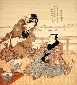Onoe Kikugoro III che prende il tè a Shinagawa, c.1825 da Utagawa Kunisada