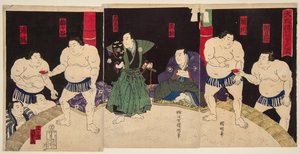 Combattimento dei lottatori di sumo Umegatan e Sakaigawa da Utagawa  Kuniaki