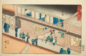Akasaka—No. 37, dalla serie "Le cinquantatré stazioni del Tokaido (Tokaido gojusan tsugi)," noto anche come il Reisho Tokaido da Utagawa Hiroshige
