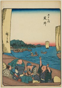 Arai, dalla serie "Le cinquantatré stazioni [del Tokaido] (Gojusan tsugi)," anche conosciuta come il Tokaido delle figure (Jinbutsu Tokaido) da Utagawa Hiroshige