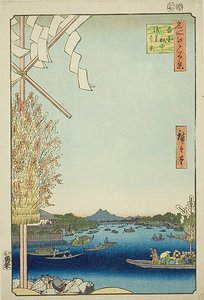 Fiume Asakusa, Grande argine, fiume Miyato (Asakusagawa Okawabata Miyatogawa), n. 60 della serie "Cento vedute famose di Edo (Meisho Edo hyakkei)". da Utagawa Hiroshige