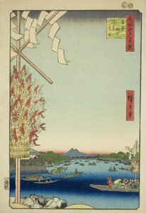 Fiume Asakusa, Grande Riva, Fiume Miyato (Asakusagawa Okawabata Miyatogawa), dalla serie "Cento vedute famose di Edo (Meisho Edo hyakkei)" da Utagawa Hiroshige