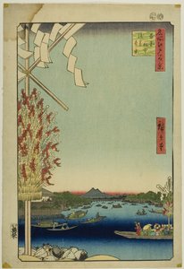 Fiume Asakusa, Grande argine, fiume Miyato (Asakusagawa Okawabata Miyatogawa), dalla serie "Cento vedute famose di Edo (Meisho Edo hyakkei)". da Utagawa Hiroshige