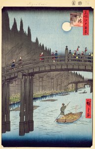 Cantieri di bambù, Ponte Kyobashi, n.76 da Cento vedute di Edo, Periodo Edo, Era Ansei, pubblicato 1857 da Utagawa Hiroshige