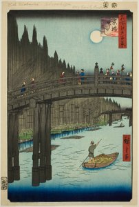 Cantieri di bambù e ponte Kyo (Kyobashi Takegashi), dalla serie "Cento vedute famose di Edo (Meisho Edo hyakkei)" da Utagawa Hiroshige