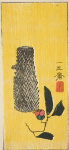 Camelia e cesto, sezione di un foglio harimaze senza titolo da Utagawa Hiroshige