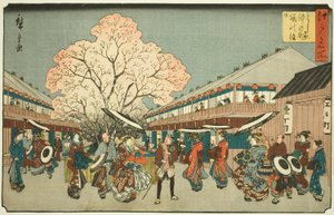 Giorno dei fiori di ciliegio sul Nakanocho di Yoshiwara (Yoshiwara Nakanocho Sakura no monbi), dalla serie "Luoghi famosi di Edo (Edo meisho)"
