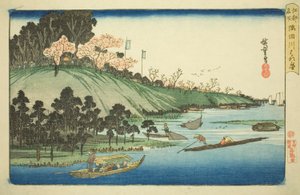Fiori di ciliegio in piena fioritura lungo il fiume Sumida (Sumidagawa hanazakari), dalla serie "Luoghi famosi di Edo (Koto meisho)" da Utagawa Hiroshige