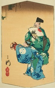 Ballerini comici nella provincia di Mikawa (Mikawa, manzai), sezione del foglio n. 4 dalla serie "Immagini ritagliate delle province (Kunizukushi harimaze zue)" da Utagawa Hiroshige