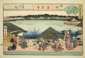 Cortigiane che osservano i fiori di ciliegio al ristorante Horaitei a Ikenohata, dalla serie "Ristoranti famosi di Edo"
