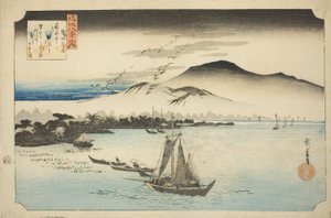 Oche discendenti a Katada (Katada rakugan), dalla serie "Otto vedute di Omi (Omi hakkei no uchi)" da Utagawa Hiroshige
