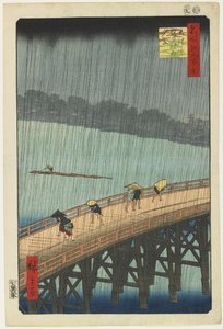 Vista lontana di Atake durante un acquazzone serale sul ponte O_hashi, settembre 1857