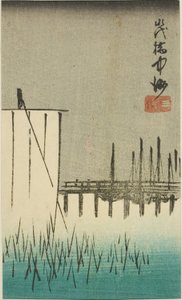 Ponte Eitai, Nakasu e Mitsumata (Eitaibashi Nakasu Mitsumata), sezione di un foglio dalla serie "Ritagli di luoghi famosi di Edo (Harimaze Koto meisho)"