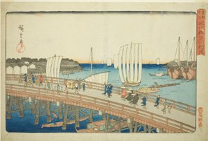Ponte Eitai e nuova terra a Fukagawa (Eitaibashi Fukagawa shinchi), dalla serie "Luoghi famosi della capitale orientale (Toto meisho)" da Utagawa Hiroshige