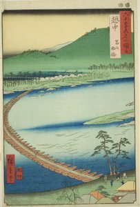 Provincia di Etchu: Ponte di barche a Toyama (Etchu, Toyama funabashi), dalla serie "Luoghi famosi nelle sessanta e più province (Rokujuyoshu meisho zue)"