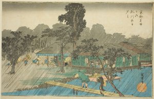 Pioggia serale alla riva del fiume Tadasu (Tadasugawara no yudachi), dalla serie "Luoghi famosi di Kyoto (Kyoto meisho no uchi)" da Utagawa Hiroshige