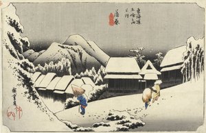 Neve serale a Kambara, No.16 dalle 53 Stazioni del Tokaido, pub. da Hoeido, 1833 da Utagawa Hiroshige
