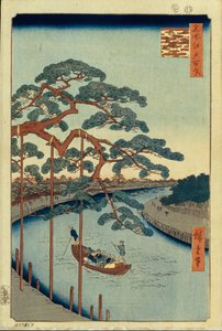 Cinque pini e il canale Onagi, Cento famosi vedute di Edo, 1856-1858
