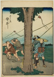 Fukuroi, dalla serie "Le cinquantatré stazioni [del Tokaido] (Gojusan tsugi)," conosciuta anche come il Tokaido delle figure (Jinbutsu Tokaido)