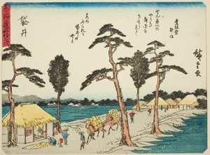Fukuroi, dalla serie "Le cinquantatré stazioni del Tokaido (Tokaido gojusan tsugi)," conosciuta anche come il Tokaido con poesia (Kyoka iri Tokaido) da Utagawa Hiroshige