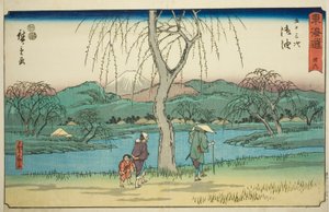 Goyu: Pianura di Motono lungo la vecchia strada (Kokaido Motonogahara)—n. 36, dalla serie "Le cinquantatré stazioni del Tokaido (Tokaido gojusan tsugi)," anche conosciuta come il Reisho Tokaido da Utagawa Hiroshige