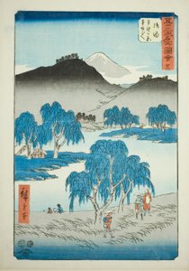Goyu: Pianura di Motono e Passo di Motosaka (Goyu, Motonogahara Motozaka goe), n. 36 dalla serie "Famosi panorami delle cinquantatré stazioni (Gojusan tsugi meisho zue)", noto anche come il Tokaido verticale da Utagawa Hiroshige