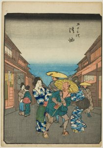 Goyu, dalla serie "Le cinquantatré stazioni [del Tokaido] (Gojusan tsugi)," anche conosciuta come il Tokaido delle figure (Jinbutsu Tokaido)