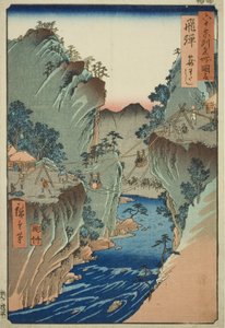 Provincia di Hida: Traghetto a Cesto, dalla serie "Luoghi Famosi nelle Sessanta e più Province" da Utagawa Hiroshige
