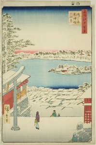 Vista dalla Collina dal Santuario Yushima Tenjin (Yushima Tenjin sakaue tenbo), dalla serie "Cento Vedute Famose di Edo (Meisho Edo hyakkei)" da Utagawa Hiroshige